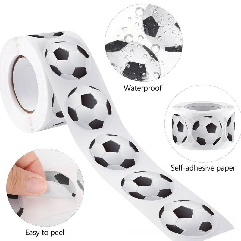 500pcs Round Soccer Stickers Roll – Sports Party Decals Decorative Sticker Roll Babs