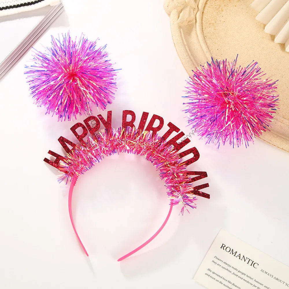 Sparkly Tinsel Pom-Pom Party Headbands for Kids – 12 Pack Party Headband Set Babs A1 rose