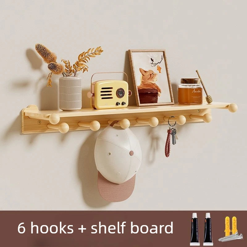 Wall Mounted Wooden Coat Rack – 6-Hook Pine Entryway Organizer Wall Coat Rack Babs 6 Hooks-with Board