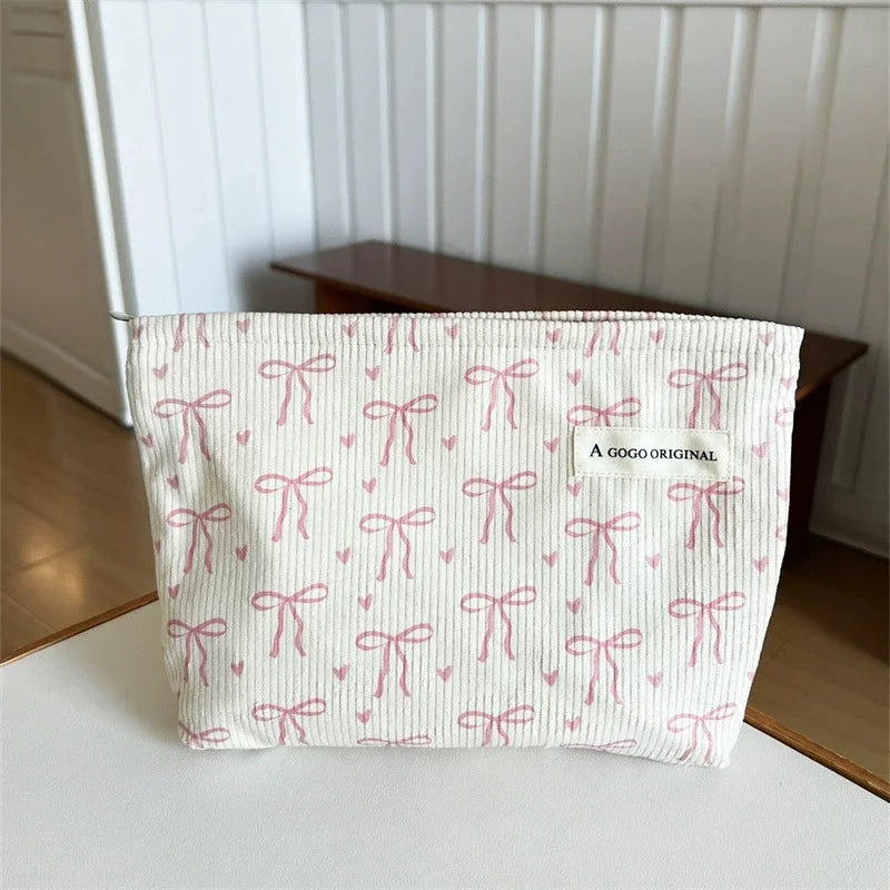 Pink Bow Makeup Bag – Large Canvas Travel Cosmetic Organizer Cosmetic Makeup Bag Babs