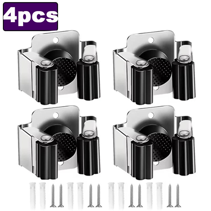 Stainless Steel Wall Mop & Broom Holder Clips | 1–4 Pack Wall Tool Holder Babs B-4pcs
