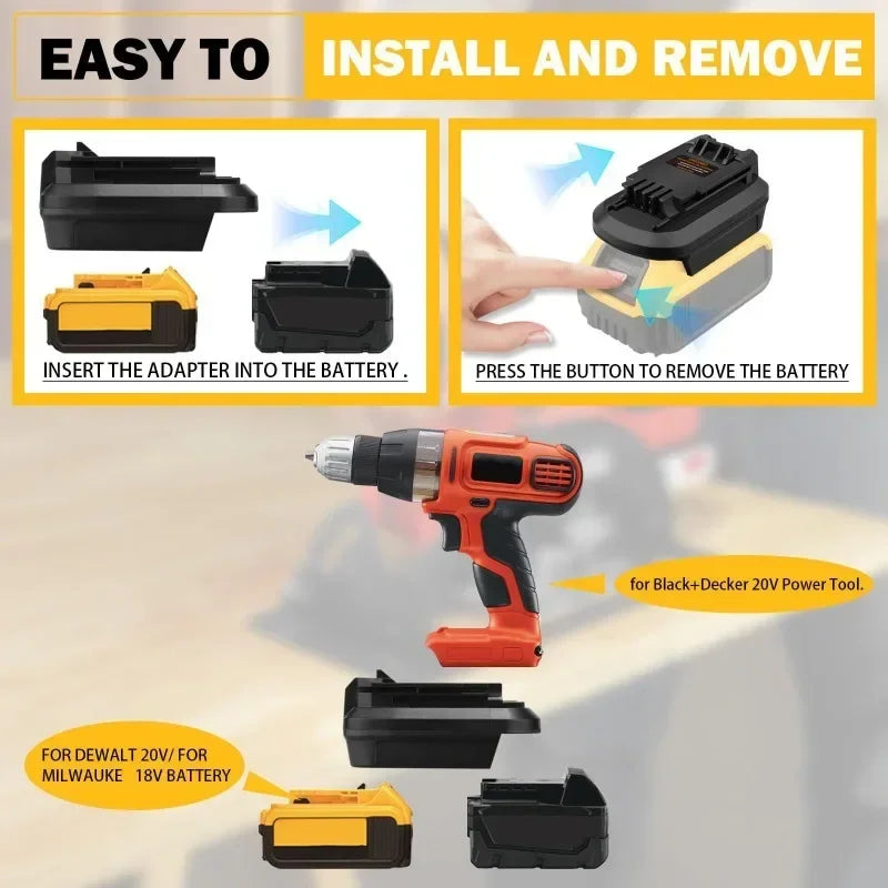 DM20BD Battery Adapter – DeWalt & Milwaukee to Black+Decker 20V Battery Adapter Babs
