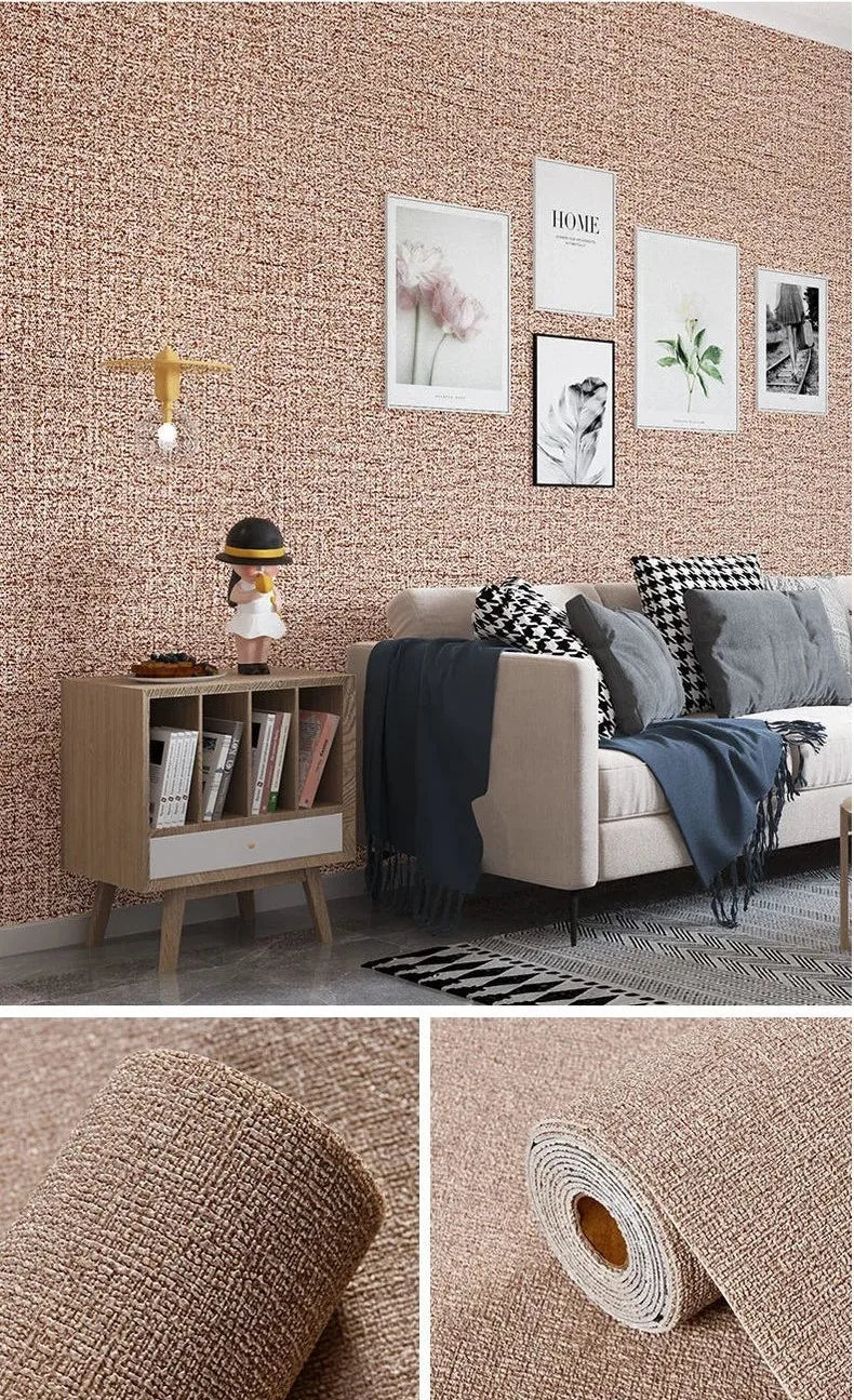 Self-Adhesive XPE Foam Wallpaper – Linen Diatom Mud Wall Sticker Peel & Stick Wallpaper Babs Linen Light brown 50cmx10m