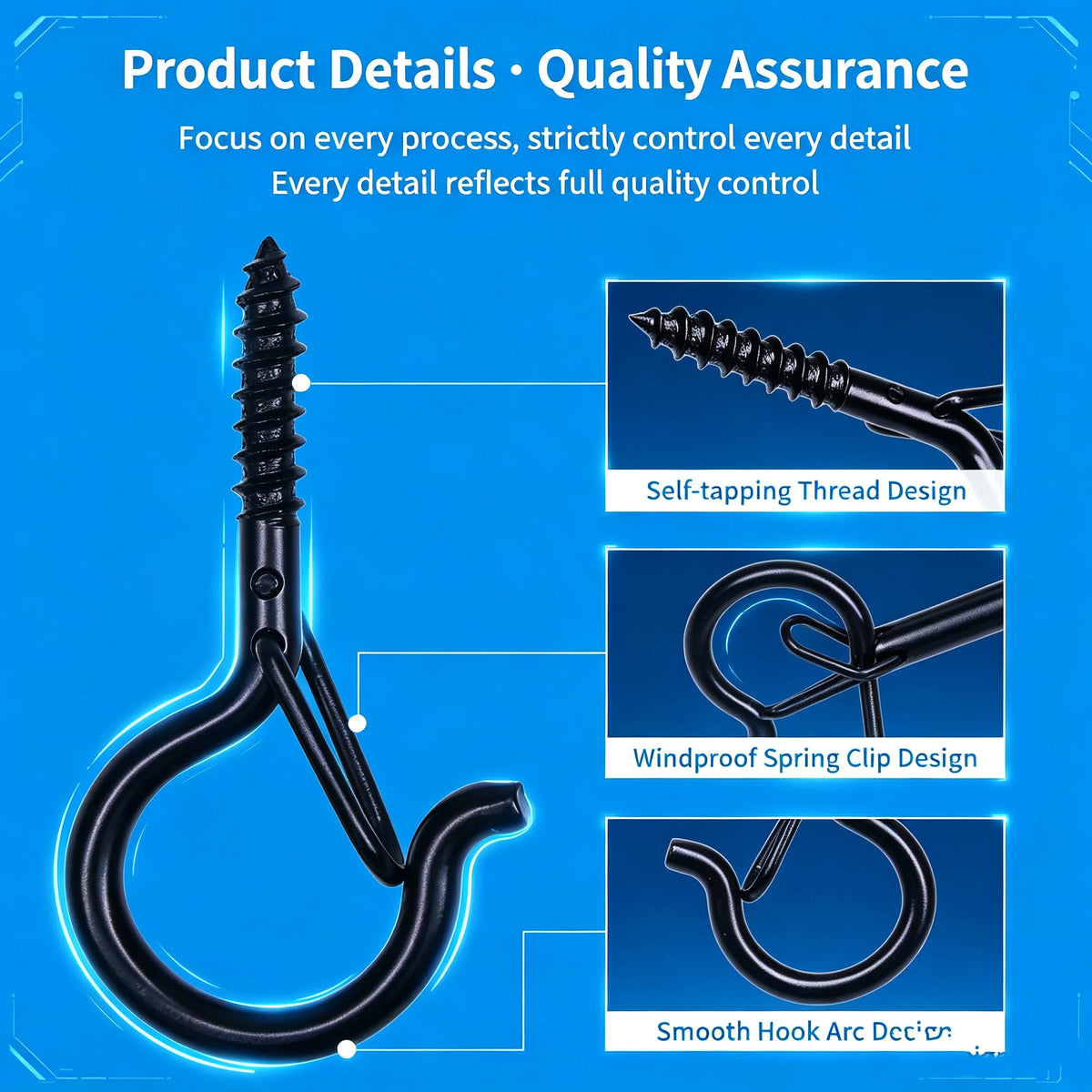 Heavy Duty Black Screw Hooks for Plants & String Lights 10/20pk Screw Ceiling Hooks Babs