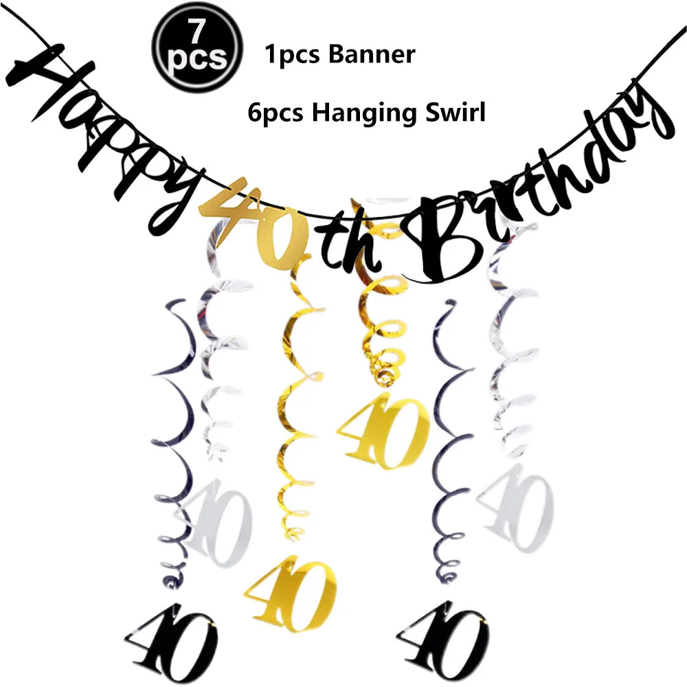 40th Birthday Party Decorations – Black & Gold Tableware Set Birthday Party Set Babs Blue
