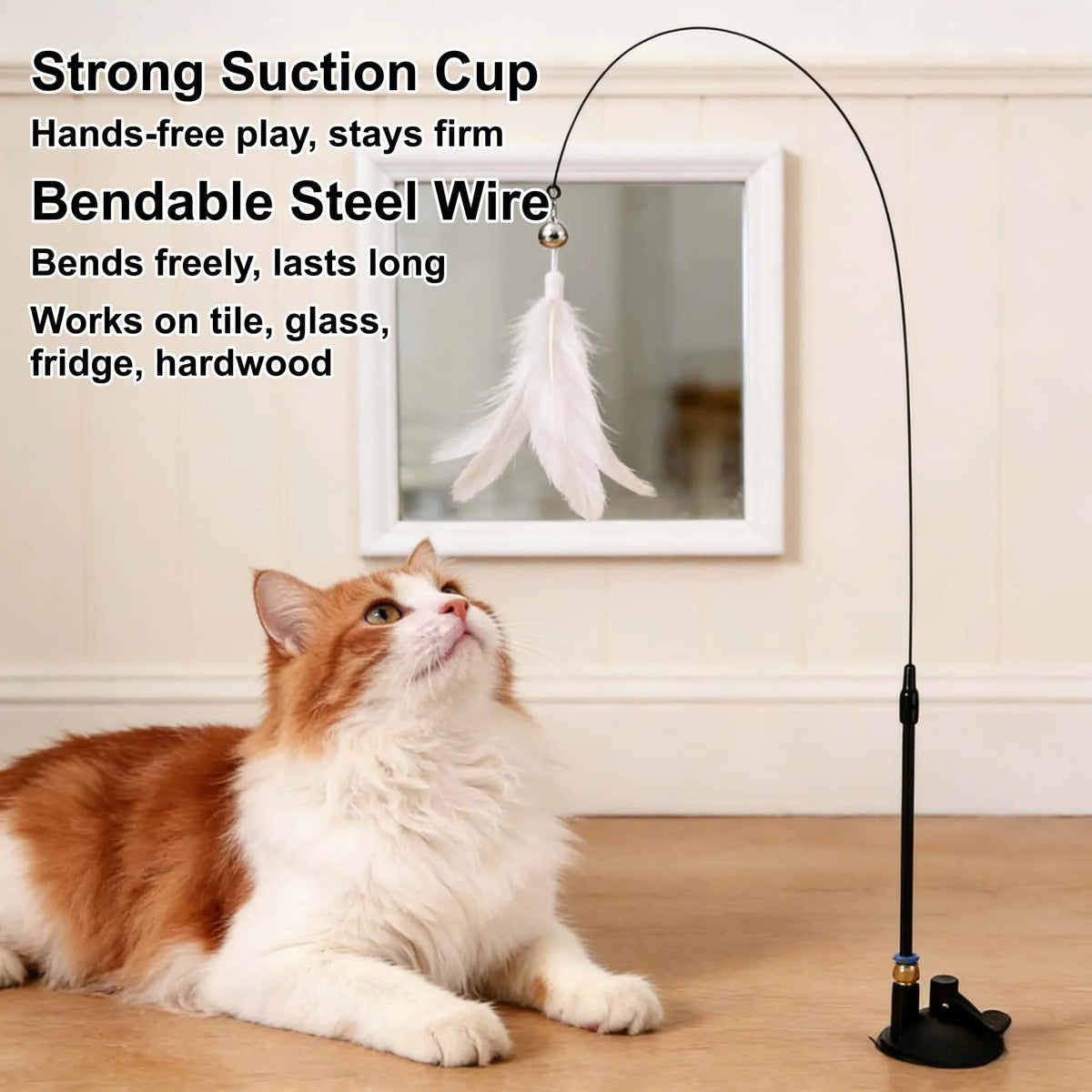 Cat Teaser Wand Suction Cup Self-Play Feather Toy Cat Feather Toy Babs