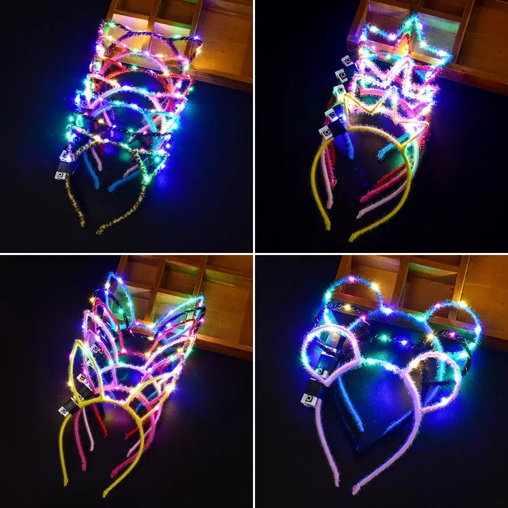 15-Pack Glow LED Cat Ear Rabbit Crown Headbands – Party Set LED Party Headbands Babs
