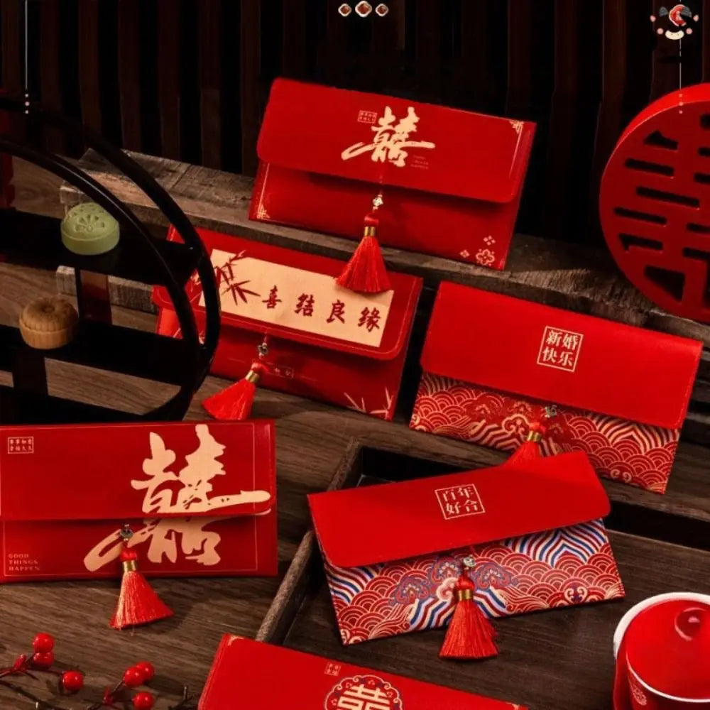 Chinese New Year Lucky Red Envelope with Tassel & Blessing Festive Gift Envelope Babs