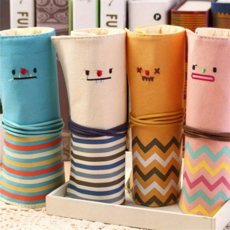 Canvas Roll-Up Pencil Case & Makeup Brush Storage Bag Canvas Pencil Roll Bag Babs