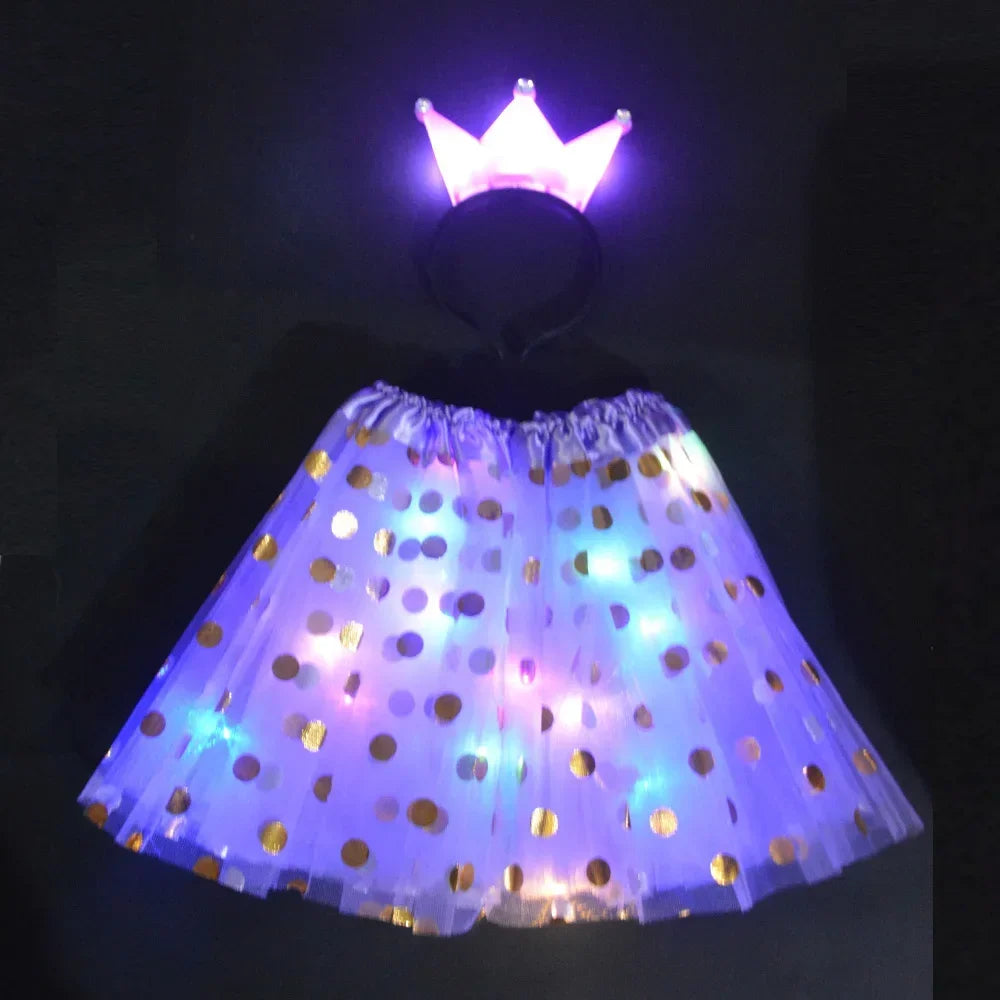 Light-Up Tutu Skirt & Animal Headband – Girls Glow Party Girls Glow Costume Babs purple crown set for 3-10 years girls