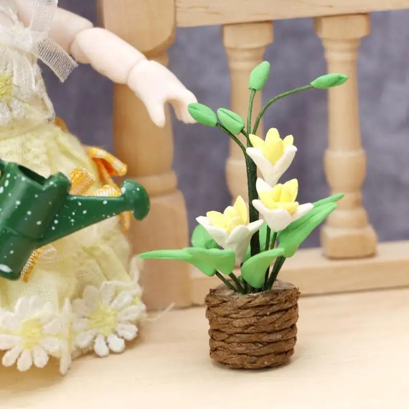 1:12 Miniature Potted Yellow Flowers – Clay Dollhouse Decor Dollhouse Miniature Babs