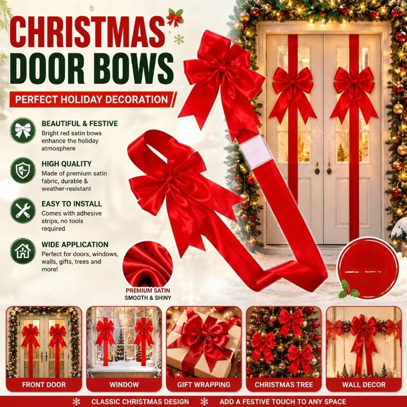 4pcs Reusable Christmas Bow Decorations with Adhesive Tape Holiday Bow Decorations Babs