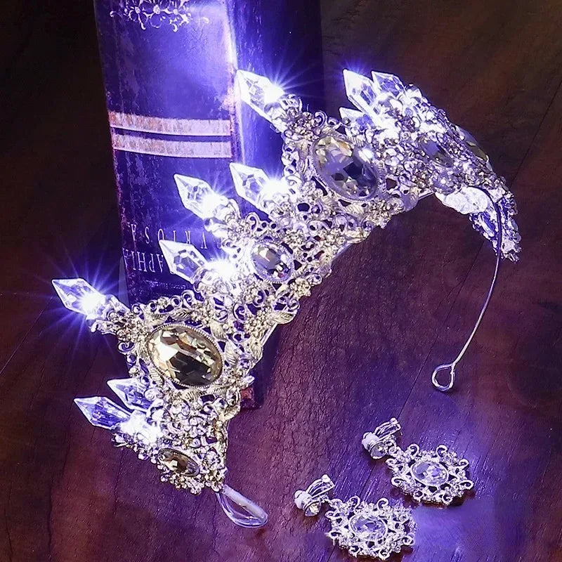 LED Light-Up Bride Crown Tiara | Rhinestone Princess Hair Accessory LED Rhinestone Tiara Babs