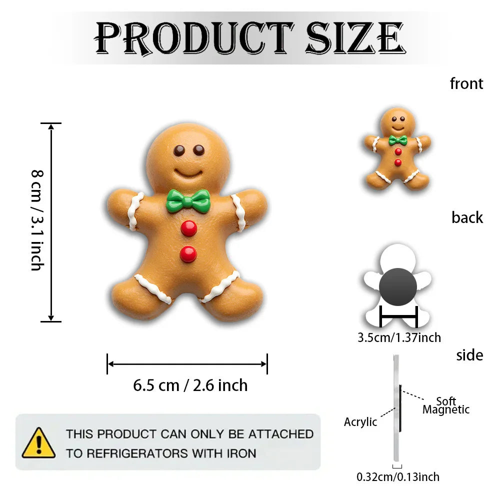 Gingerbread Man Fridge Magnet – Acrylic Xmas Decor Gift Fridge Magnet Babs YELLOW
