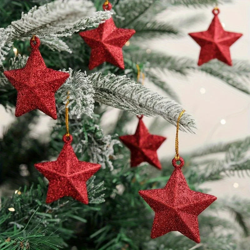 Christmas Tree Glitter Star Pendant Decorations – Festive Set Christmas Tree Ornament Babs Red