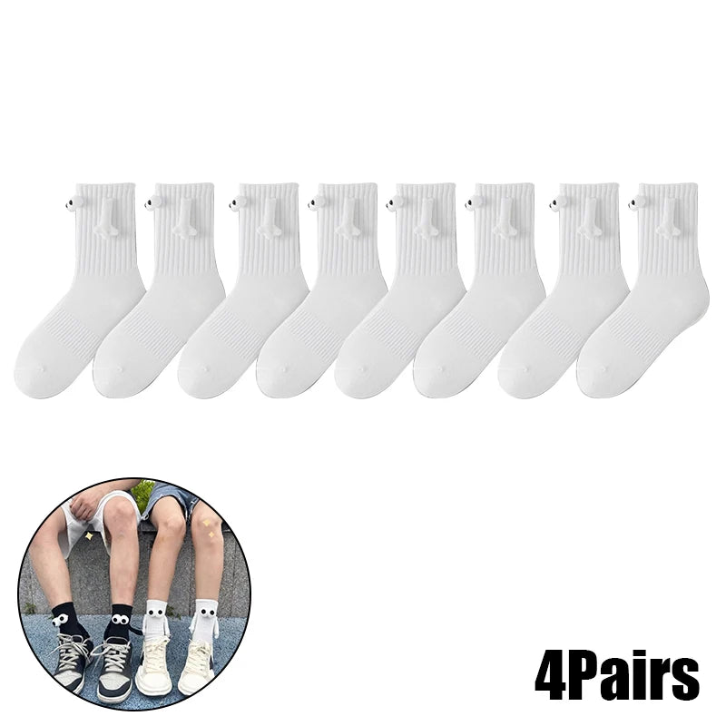 Magnetic Holding Hands Socks – Funny Novelty Couple Gift Novelty Socks Babs White-4Pairs
