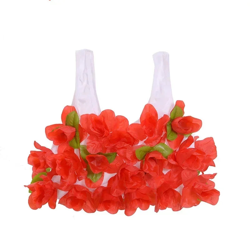 Hawaii Flower Bra Camisole – Kids & Adults Hula Party Top Costume Camisole Babs Red Adult