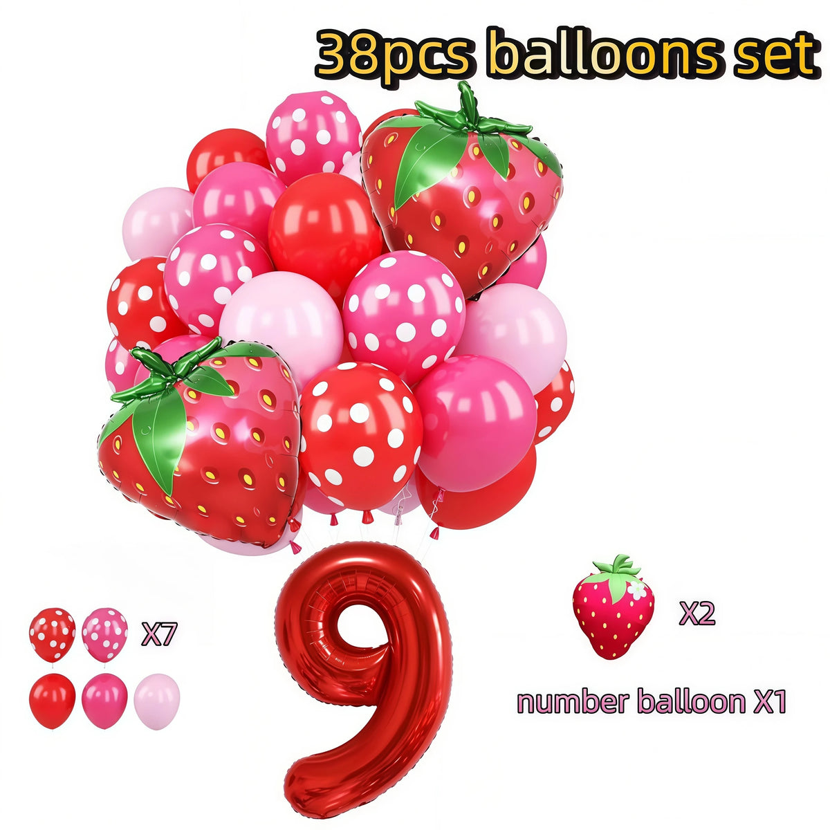 Strawberry Shortcake Birthday Party Decoration Kit – Banner & Balloons Party Decoration Kit Babs 38pcs Balloons 9