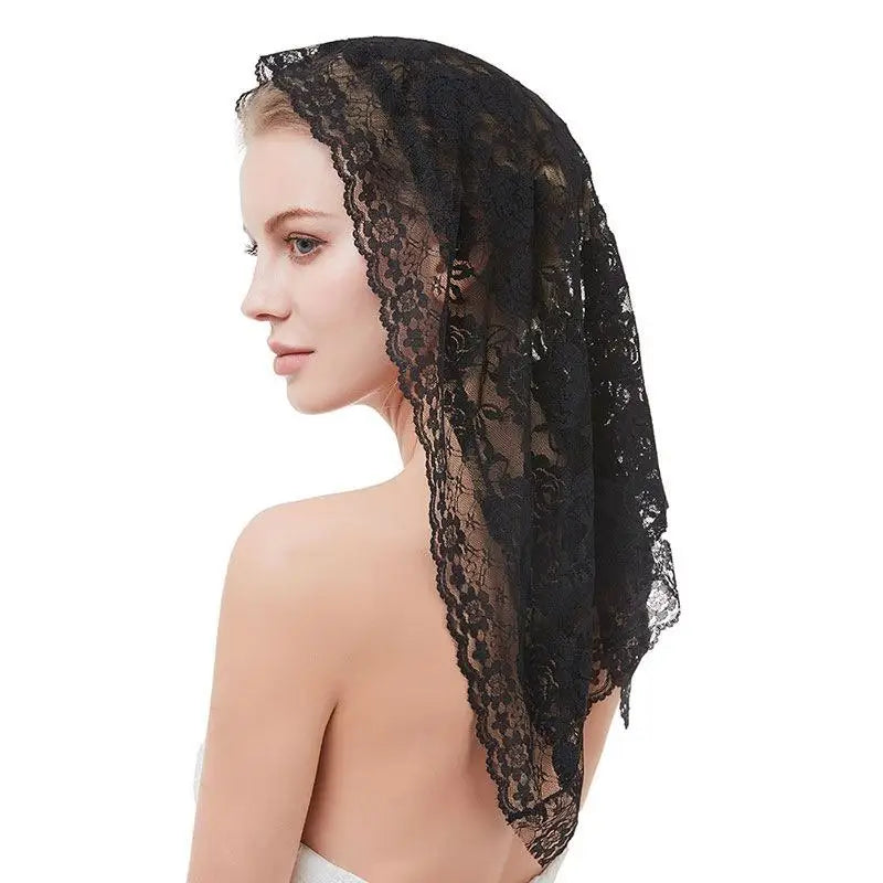 Lace Triangle Church Shawl Floral Mantilla Veil Scarf | 90×45cm Lace Mantilla Shawl Babs