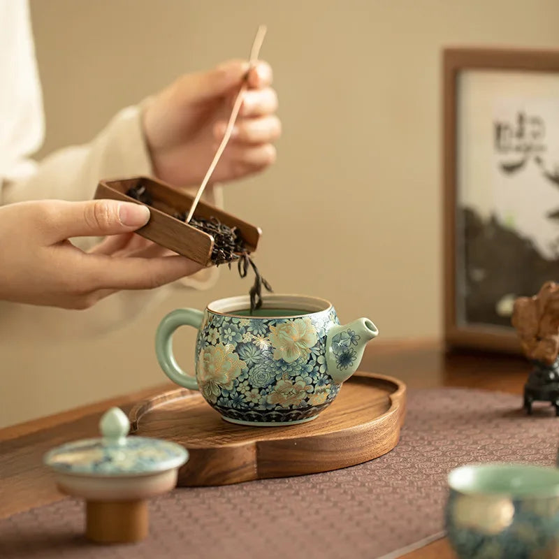 Gilding Peony Ru Ware Kung Fu Tea Set – Porcelain Teapot Kung Fu Tea Set Babs