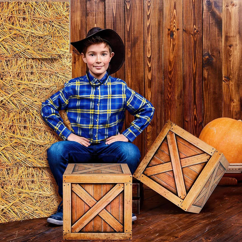 Western Cowboy Party Boxes – Hay Bale & Wine Barrel Decor Props Party Decoration Boxes Babs