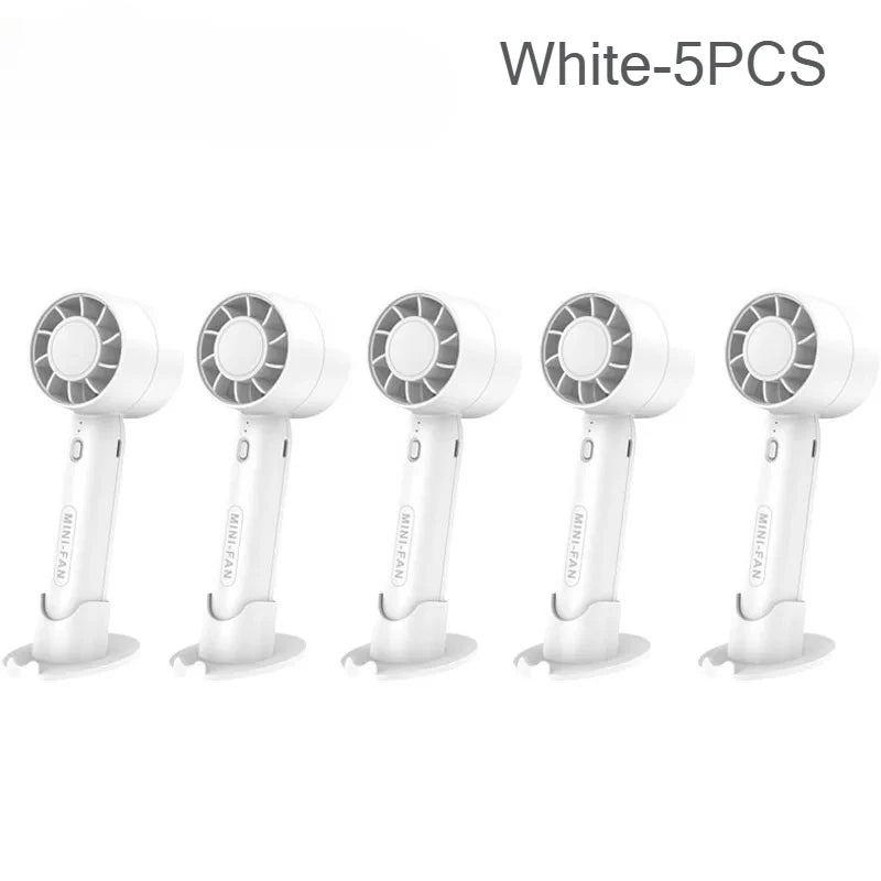 USB Rechargeable Mini Handheld Fan – 3-Speed Portable Desk Fan Handheld Portable Fan Babs White-5PCS