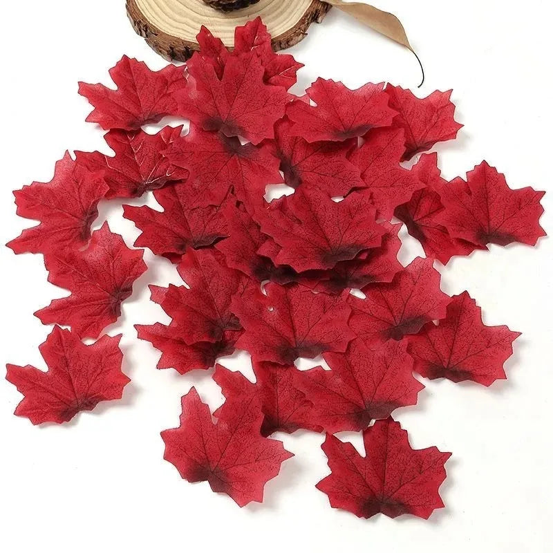 Artificial Silk Maple Leaves 50/100Pcs – Fall Party Decor Artificial Fall Leaves Babs Burgundy 50Pcs