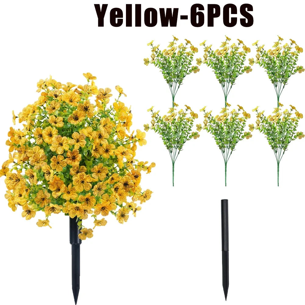 Artificial Eucalyptus Fake Flowers Wedding & Home Décor Bouquet Artificial Floral Decor Babs Yellow-6PCS
