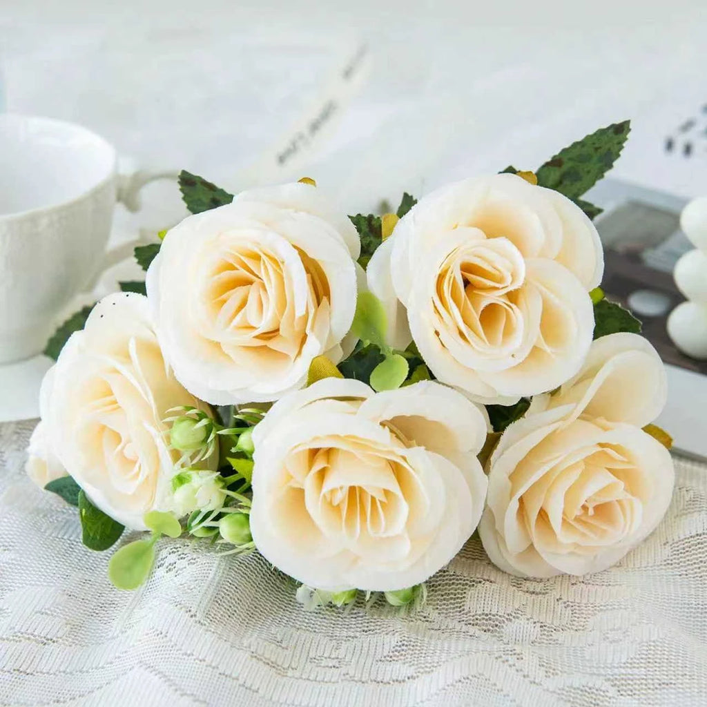 Silk Peony Artificial Flower Bouquet – Wedding & Home Décor Artificial Flower Bouquet Babs Beige 1 pc