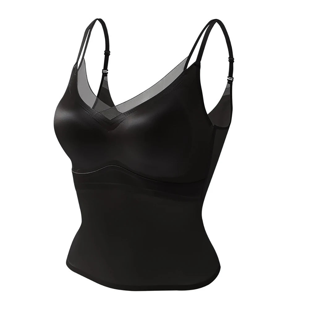 Women's Satin Crop Camisole with Built-In Bra – Backless V-Neck Satin Camisole Top Babs Black M