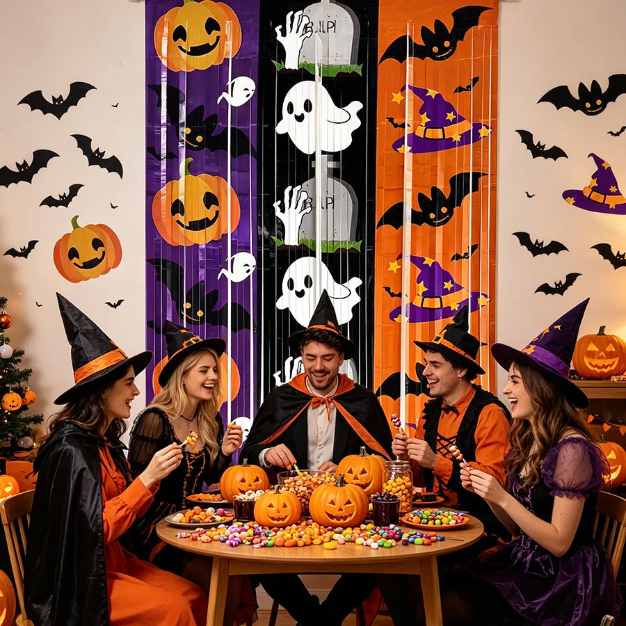 Halloween Tinsel Curtain Pumpkin Ghost Backdrop Party Decor Halloween Party Backdrop Babs