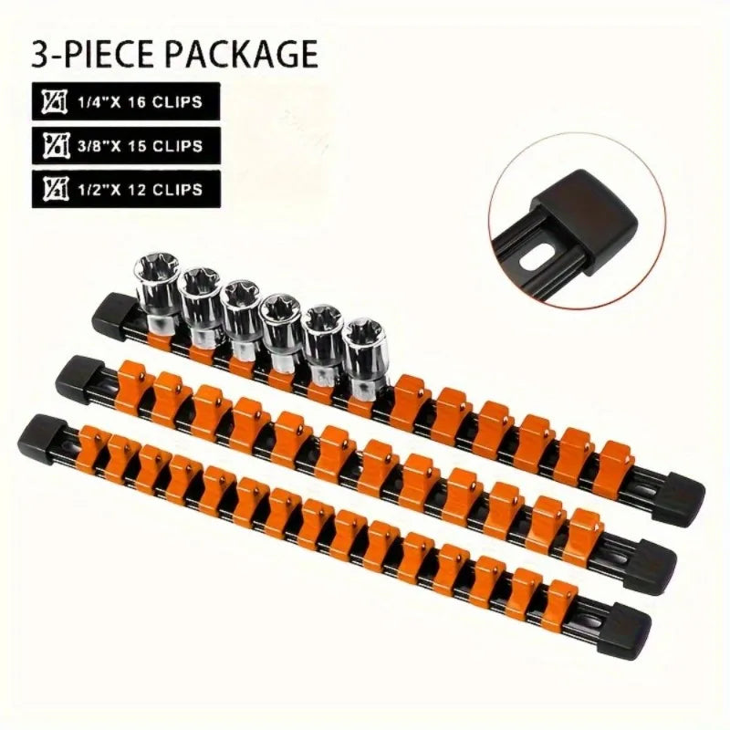 3-Piece Socket Organizer Rail Kit – 1/4, 3/8 & 1/2 Drive Socket Organizer Rail Babs