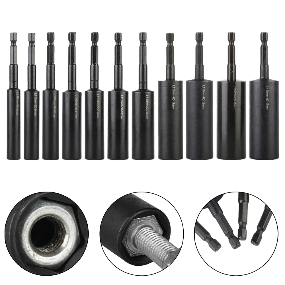 110mm Deep Hex Socket Nut Driver Drill Bit H8–H19 Adapter Socket Nut Driver Bit Babs