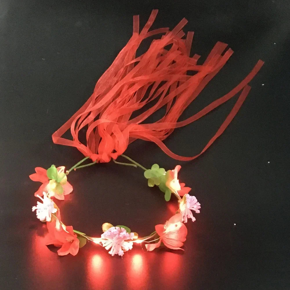 LED Hawaiian Leis Flashing Flower Necklace for Parties LED Party Necklace Babs 28 head wear wreath