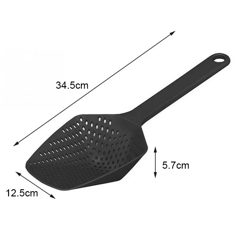 Long Handle Strainer Spoon for Pasta, Dumplings & More Kitchen Strainer Spoon Babs Black