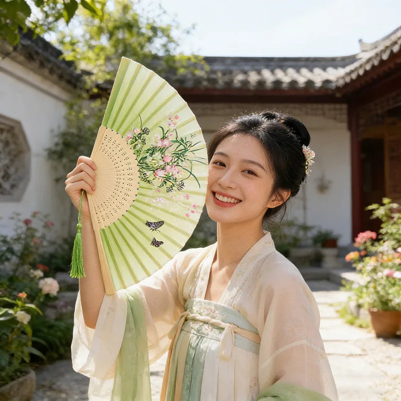 Chinese Style Folding Fan – Bamboo & Cloth Vintage Hand Fan Decorative Folding Fan Babs