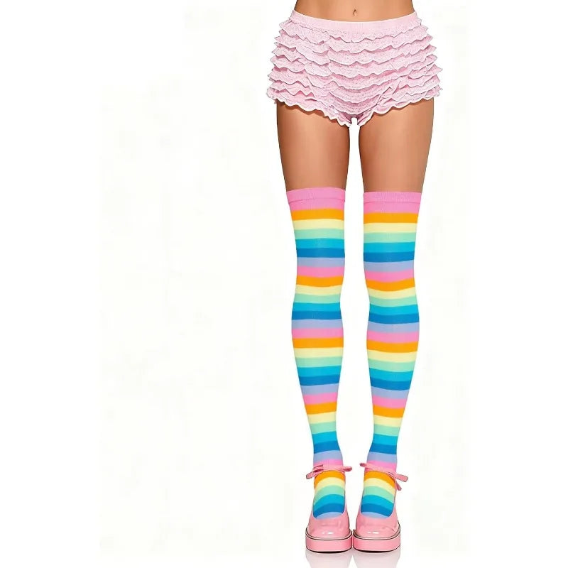 Rainbow Striped Thigh High Socks – Halloween Cosplay Party Thigh High Socks Babs