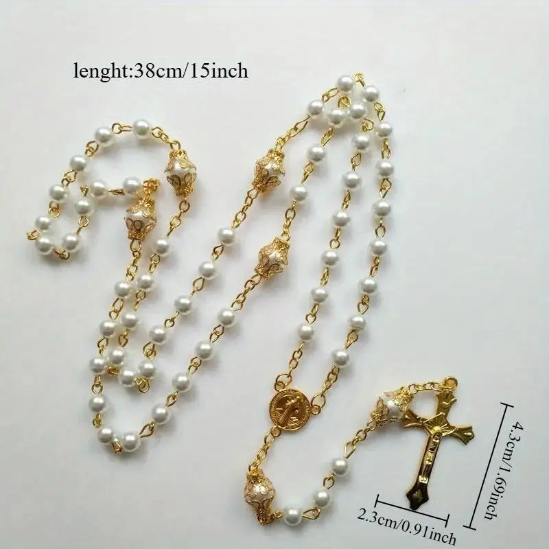 Saint Benedict Rosary Necklace | Prayer Beaded Crucifix Cross Rosary Necklace Babs