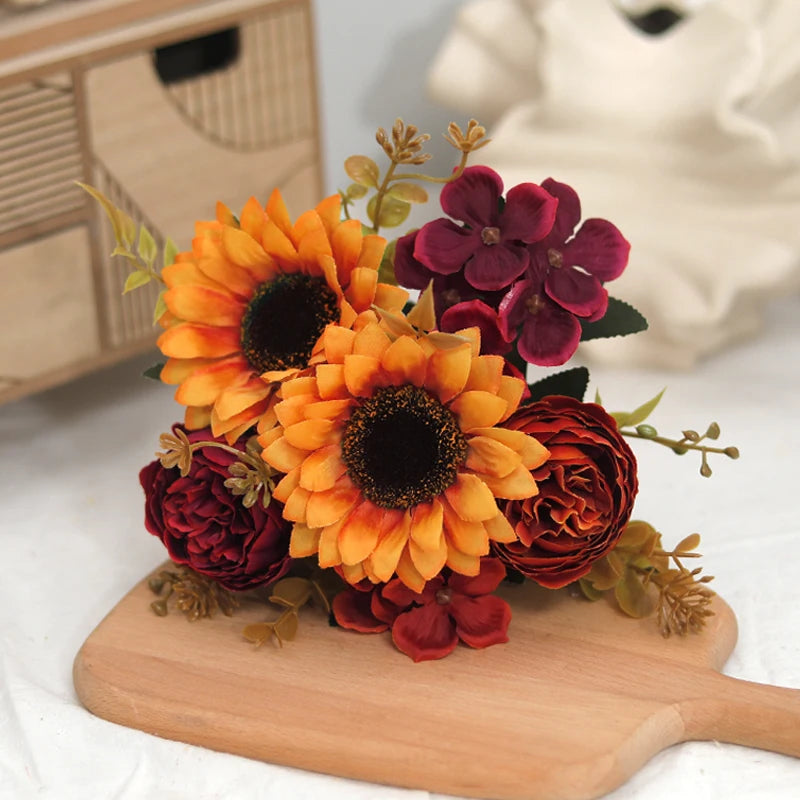 Silk Sunflower & Peony Artificial Flowers | Wedding & Home Decor Artificial Flower Stems Babs Autumn Yellow