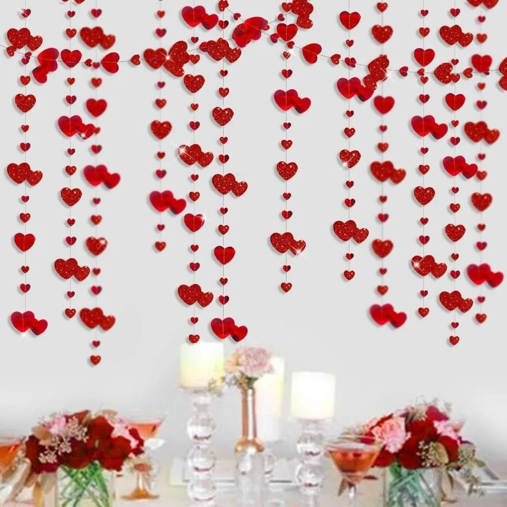 4m Glitter Heart Hanging Streamer Curtain – Party Decoration Party Decoration Garland Babs