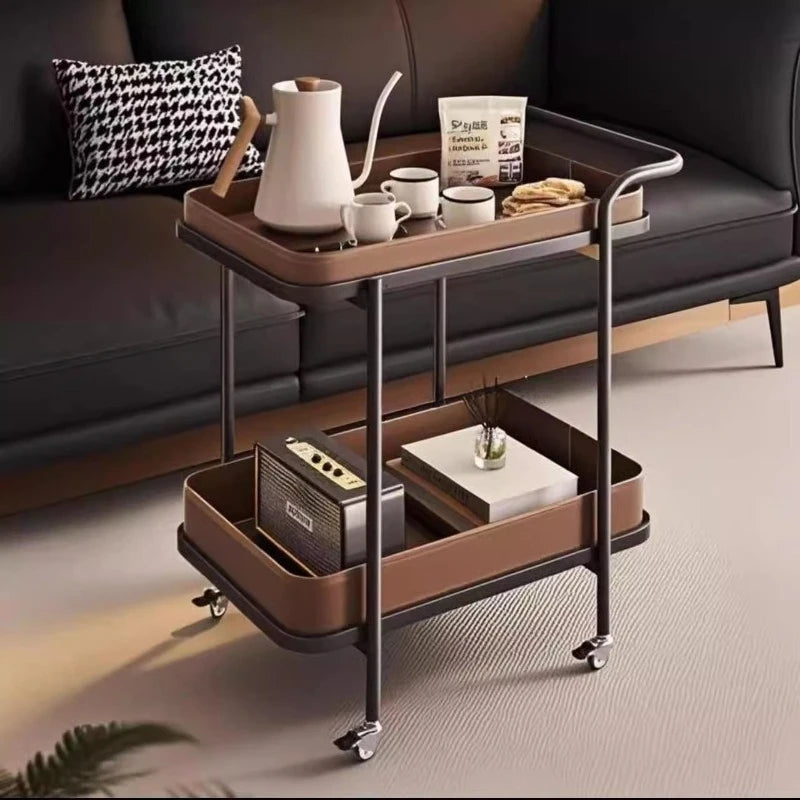 Luxury Saddle Leather Coffee Table – Modern Movable Side Table Leather Coffee Table Babs