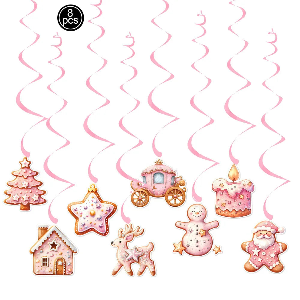Christmas Snowflake Gingerbread Man Hanging Spiral Decorations Holiday Party Decor Babs VIOLET/紫罗兰
