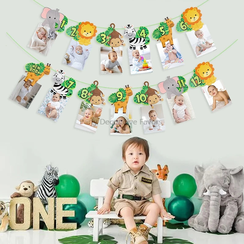 Wild One 1st Birthday Jungle Safari Photo Banner Garland Party Banner Garland Babs