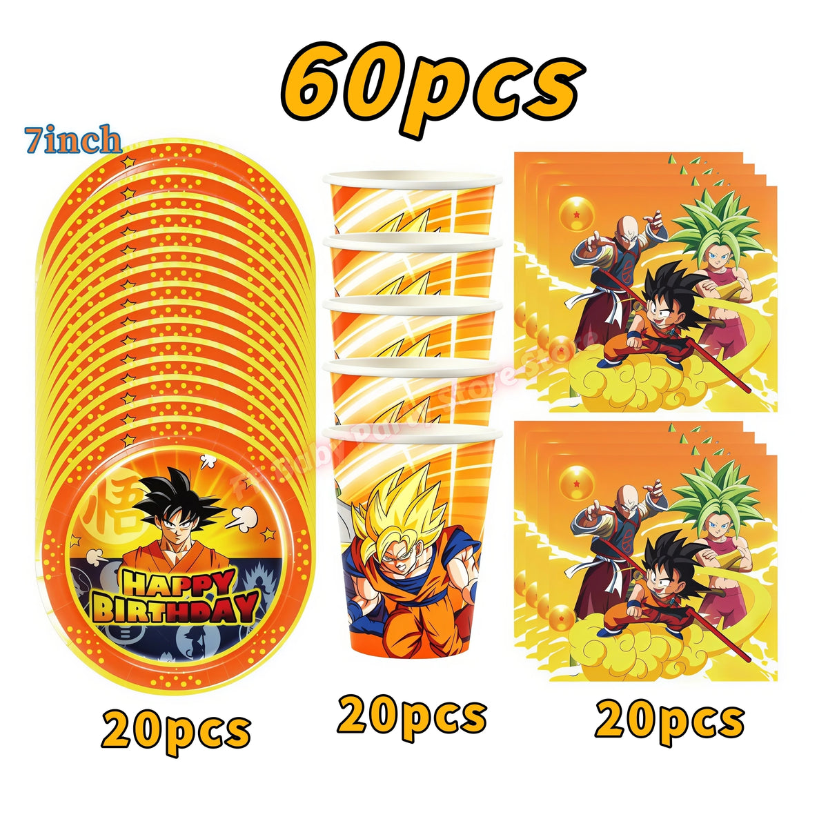Dragon Ball Z Birthday Party Supplies – Goku Balloons, Cups & Plates Party Supply Set Babs 60pcs