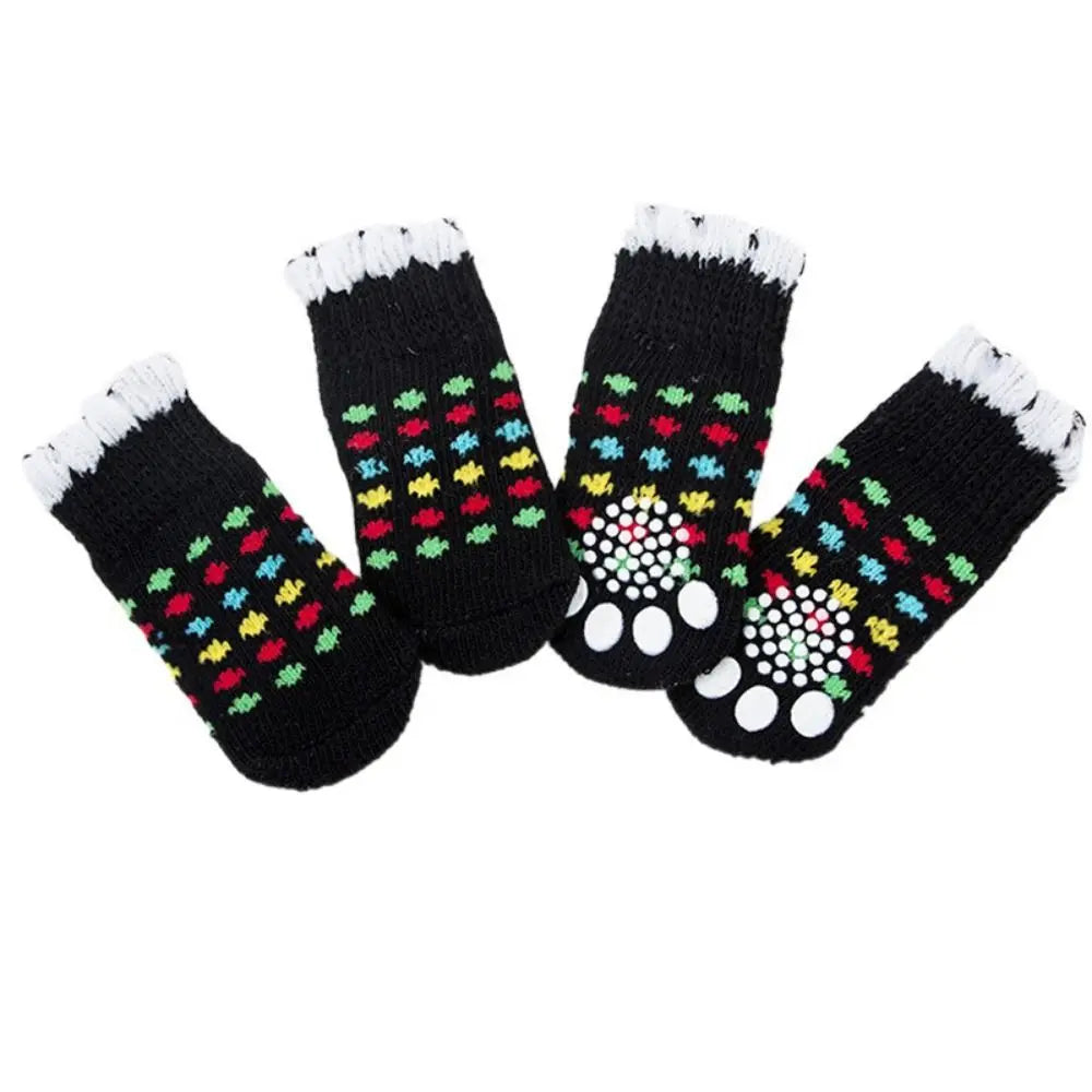 Cute Anti-Slip Pet Socks for Dogs & Cats – 4 Pack, S/M/L Pet Socks Babs black dots M