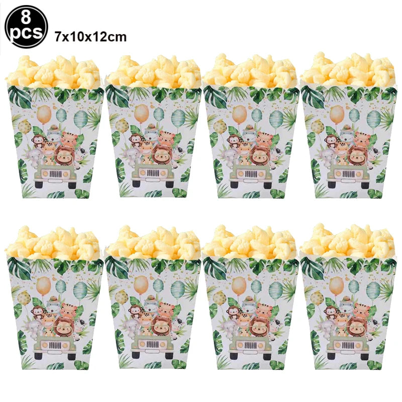 Jungle Safari Animal Party Supplies – Zoo Theme Birthday Decor Party Supplies Set Babs Popcorn box