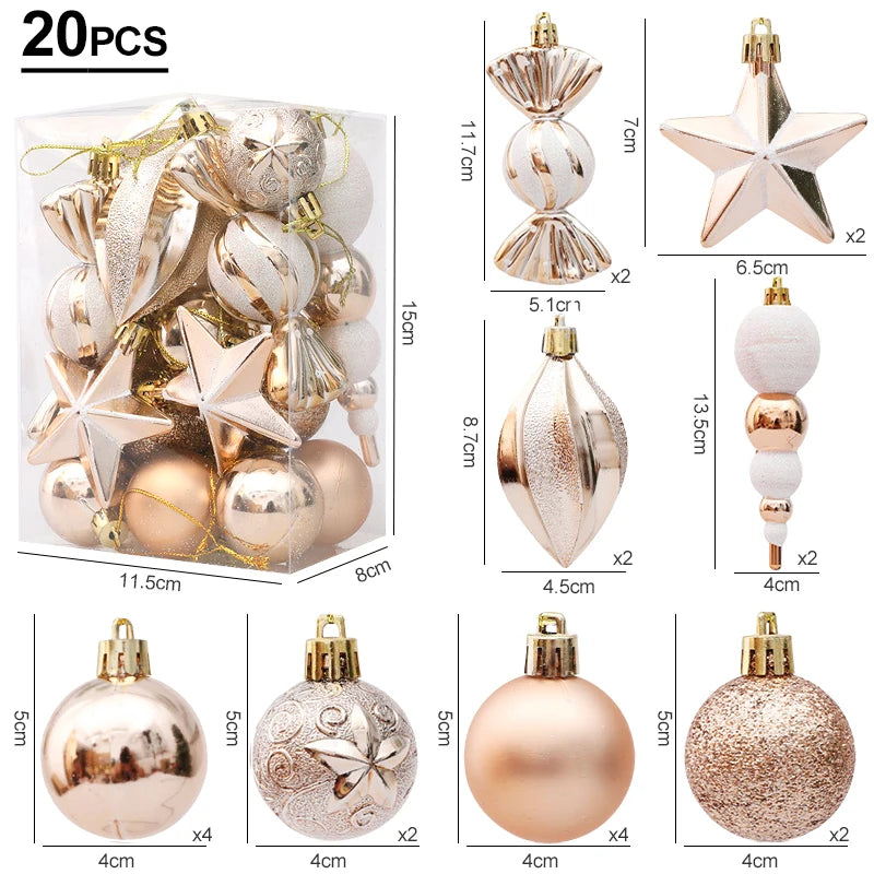 Red Christmas Tree Ball & Candy Cane Ornament Set | Big Pendants Christmas Ornament Set Babs Champagne-20pcs 1