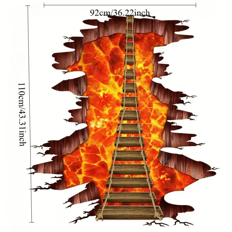 3D Broken Wall Sticker – Orange Lava Bridge Decal DIY Room Art Wall Decal Sticker Babs