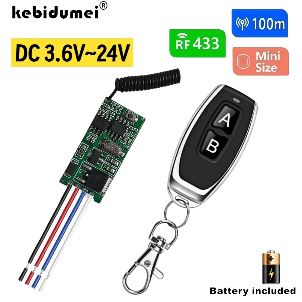 433MHz RF Wireless Relay Receiver & Remote Switch DC 3.6V–24V RF Relay Receiver Babs