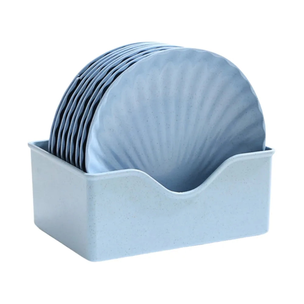 10PCS Nordic Shell-Shaped Plates Set with Storage Base | Microwave Safe Serving Plate Set Babs Blue